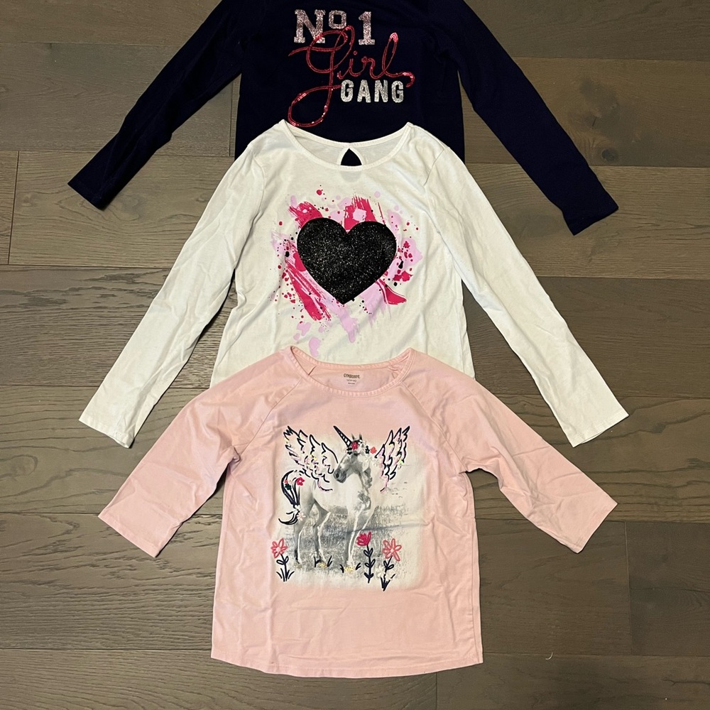 2 Gymboree & 1 Justice girls long sleeve tops 10/12